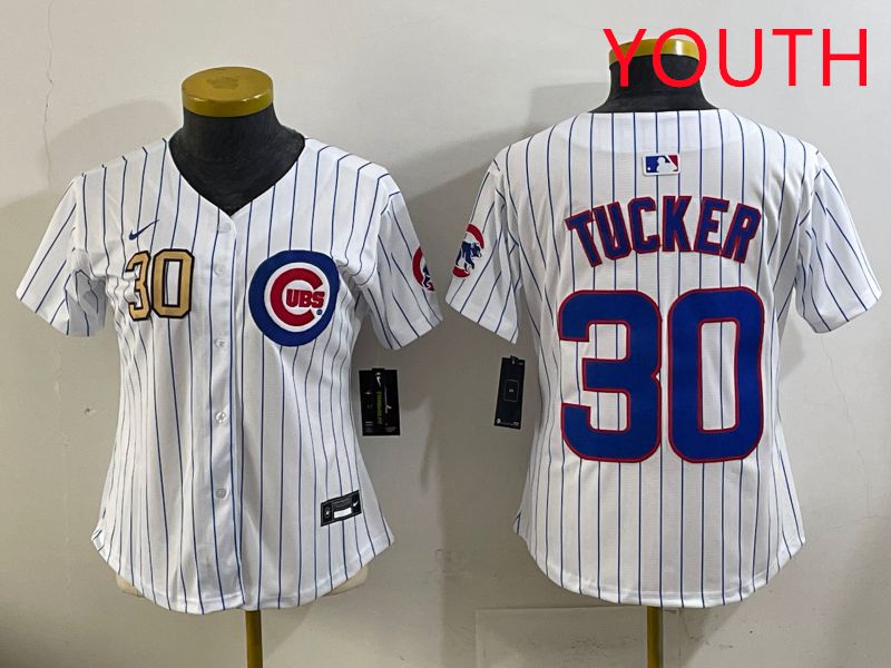Youth 2025 Chicago Cubs #30 Tucker White Stripe Game Nike MLB Jersey style 4->youth mlb jersey->Youth Jersey